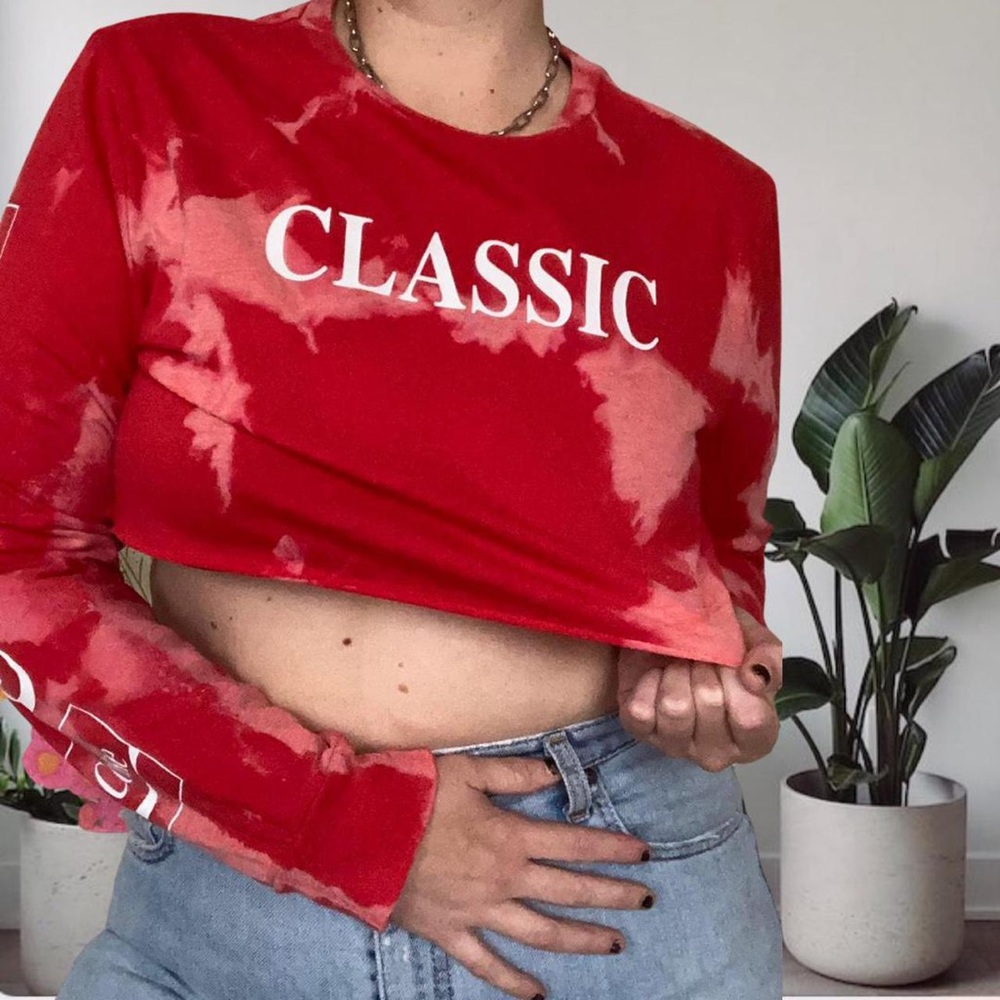 Coca Cola Reworked Cropped Long Sleeve Tee Bleached Red Medium